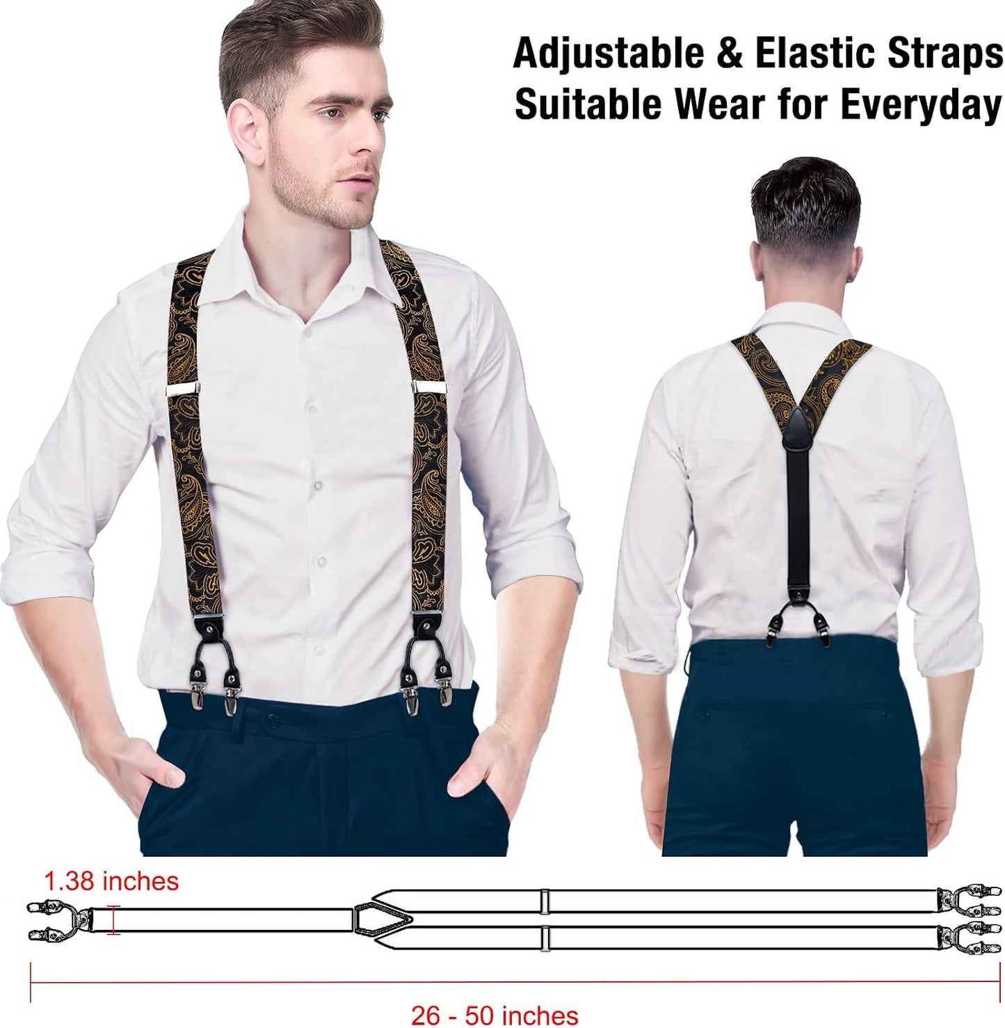 Paisley Bow Tie and Supenders for Men Tuxedo Heavy Duty 6 Clips Suspender Adjustable Y-Shape Mens Trouser Braces