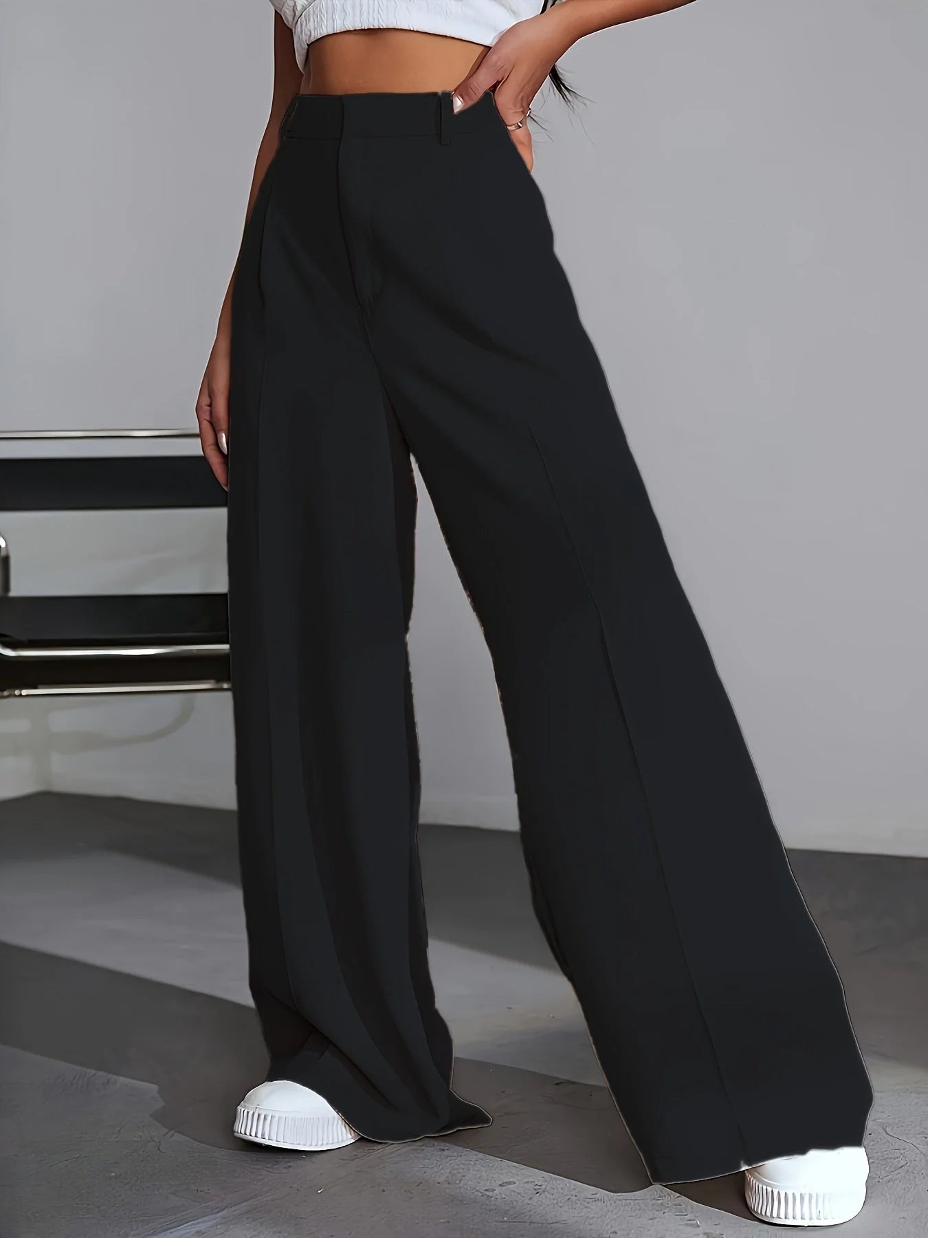 Calviera | Damskie Eleganckie Spodnie Z Wysokim Stanem Szerokie Nogawki