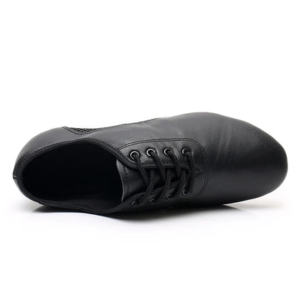 Unisex Latin Dance Shoes Leather Air-Mesh Breathable Ballroom Dancing Shoes Lace-Up Design Tango Shoes 3.5CM Heel Height