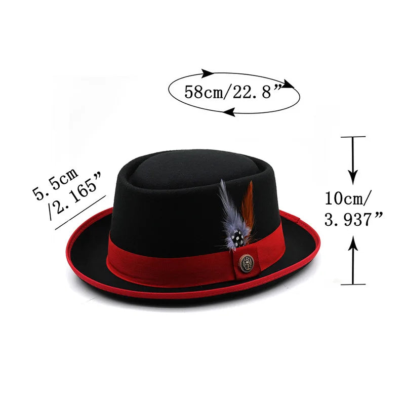 Pork Pie Hat Billycock Felt Small Brim Bowler Hat Men'S Fashion British Style Hip Hop Fedora Hat Women Party Sombrero Caps