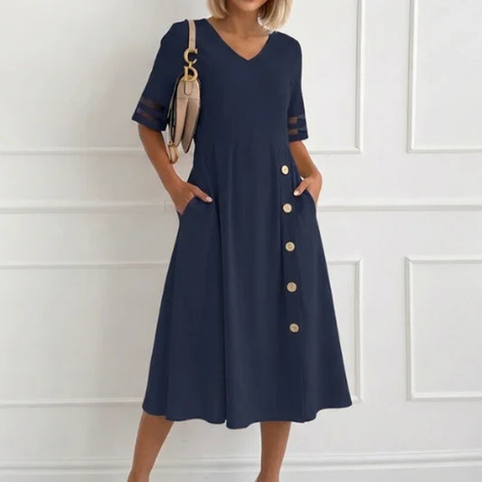 Pheana | Elegantes Midikleid Mit Knopfdetail Und Taschen