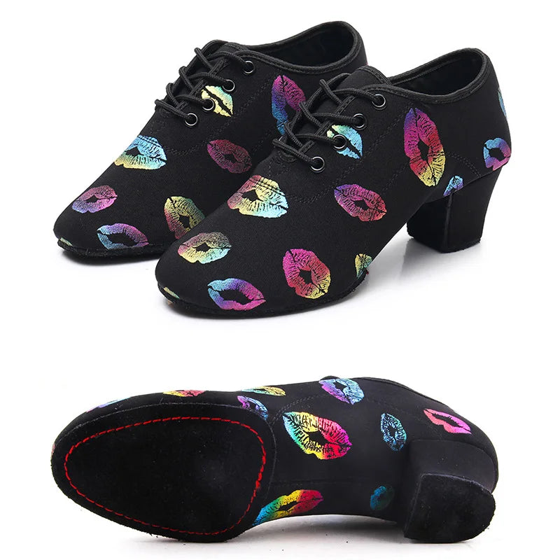 Latin Dance Shoes Modern Women Ballroom Dance Shoes Tango Dancing Shoes for Women Sneakers Red Lips Salsa Dance Shoes 5 Cm