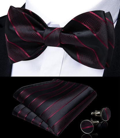 Paisley Bow Ties for Men Silk Self Tied Bowtie and Pocket Square Cufflinks with Lapel Pin for Wedding Party
