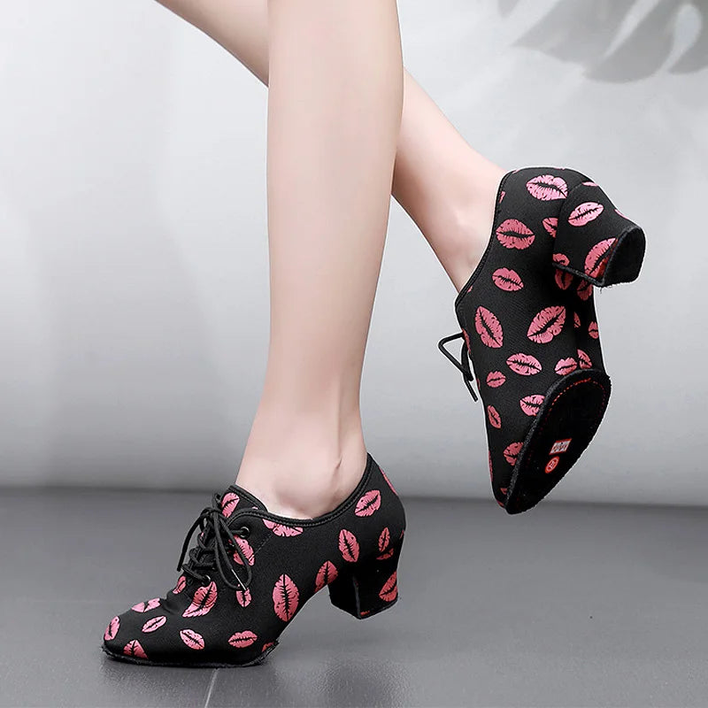 Latin Dance Shoes Modern Women Ballroom Dance Shoes Tango Dancing Shoes for Women Sneakers Red Lips Salsa Dance Shoes 5 Cm
