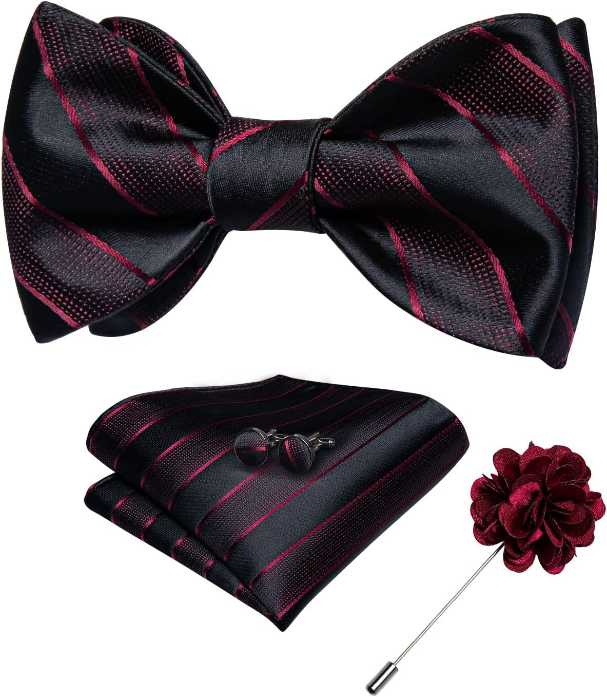 Paisley Bow Ties for Men Silk Self Tied Bowtie and Pocket Square Cufflinks with Lapel Pin for Wedding Party