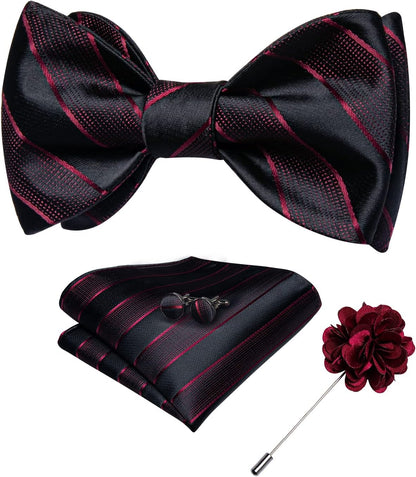 Paisley Bow Ties for Men Silk Self Tied Bowtie and Pocket Square Cufflinks with Lapel Pin for Wedding Party