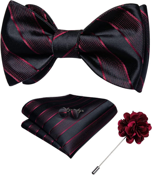 Paisley Bow Ties for Men Silk Self Tied Bowtie and Pocket Square Cufflinks with Lapel Pin for Wedding Party