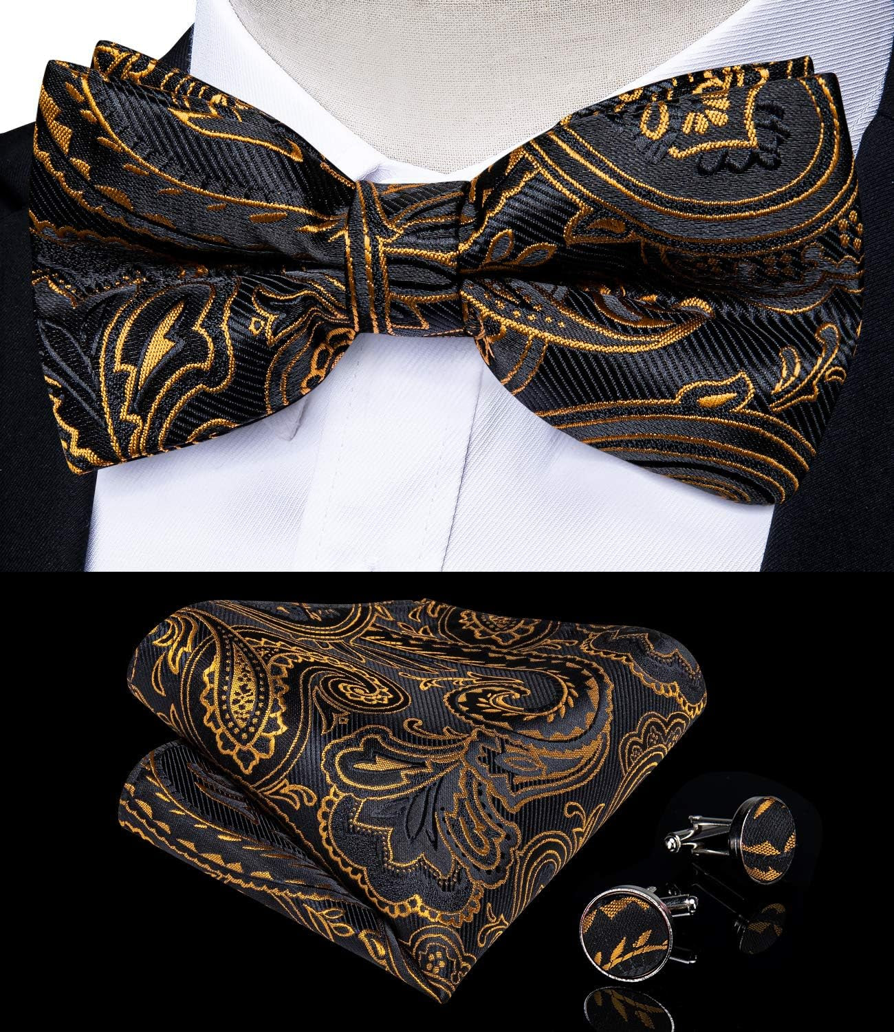Paisley Bow Tie and Supenders for Men Tuxedo Heavy Duty 6 Clips Suspender Adjustable Y-Shape Mens Trouser Braces