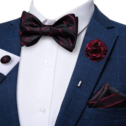 Paisley Bow Ties for Men Silk Self Tied Bowtie and Pocket Square Cufflinks with Lapel Pin for Wedding Party