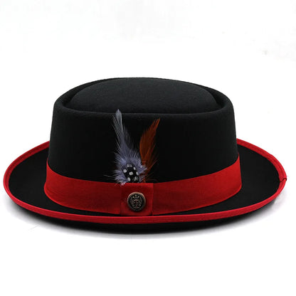 Pork Pie Hat Billycock Felt Small Brim Bowler Hat Men'S Fashion British Style Hip Hop Fedora Hat Women Party Sombrero Caps