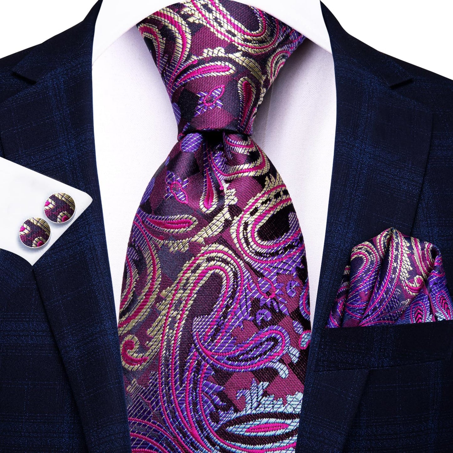 Lot 5 Pcs Gift Box Mens Tie Set Necktie with Pocket Square Cufflinks Silk Neck Tie Collection