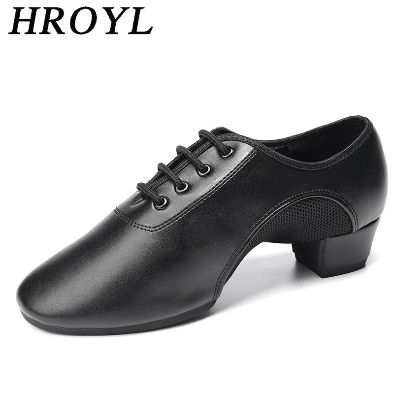 Unisex Latin Dance Shoes Leather Air-Mesh Breathable Ballroom Dancing Shoes Lace-Up Design Tango Shoes 3.5CM Heel Height