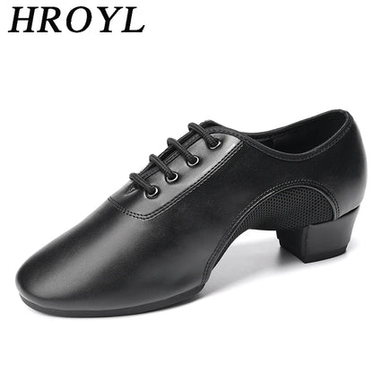 Unisex Latin Dance Shoes Leather Air-Mesh Breathable Ballroom Dancing Shoes Lace-Up Design Tango Shoes 3.5CM Heel Height
