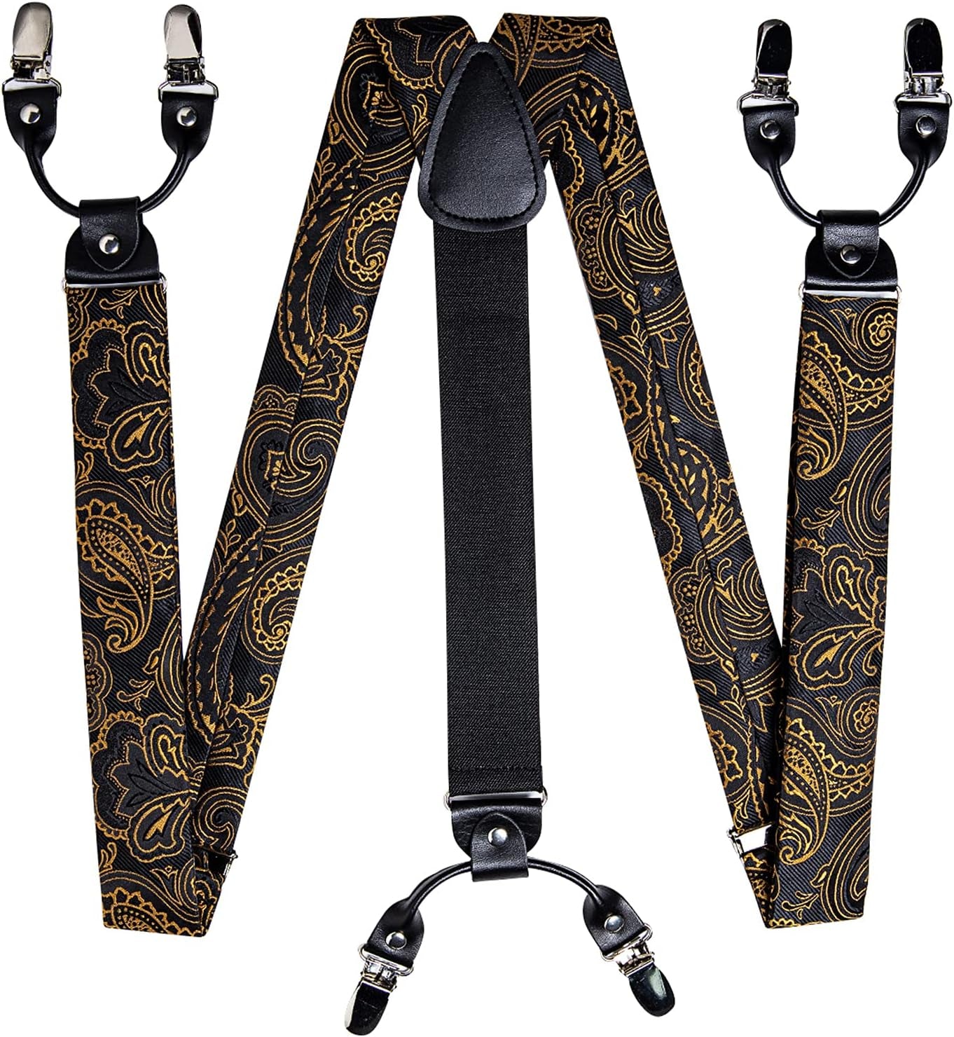 Paisley Bow Tie and Supenders for Men Tuxedo Heavy Duty 6 Clips Suspender Adjustable Y-Shape Mens Trouser Braces
