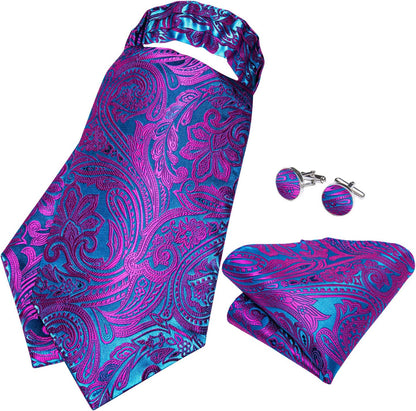 3PCS Ascot Ties for Men Wedding Jacquard Woven Silk Ascot Cravat for Men Cravat Tie and Pocket Square Set