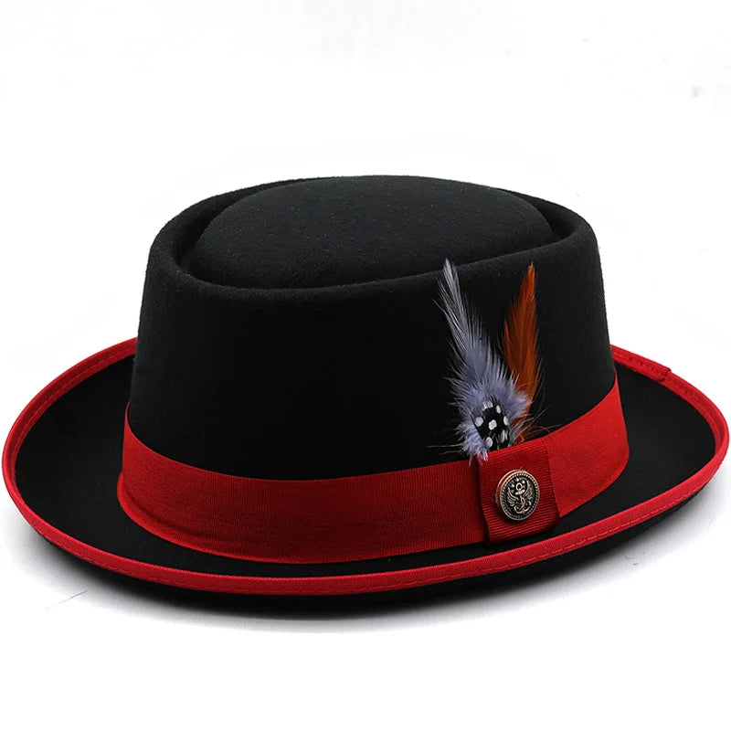 Pork Pie Hat Billycock Felt Small Brim Bowler Hat Men'S Fashion British Style Hip Hop Fedora Hat Women Party Sombrero Caps