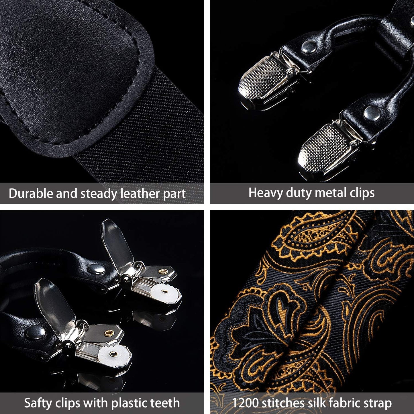 Paisley Bow Tie and Supenders for Men Tuxedo Heavy Duty 6 Clips Suspender Adjustable Y-Shape Mens Trouser Braces