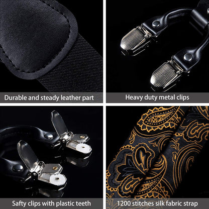 Paisley Bow Tie and Supenders for Men Tuxedo Heavy Duty 6 Clips Suspender Adjustable Y-Shape Mens Trouser Braces
