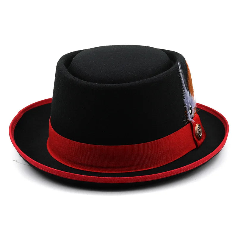 Pork Pie Hat Billycock Felt Small Brim Bowler Hat Men'S Fashion British Style Hip Hop Fedora Hat Women Party Sombrero Caps