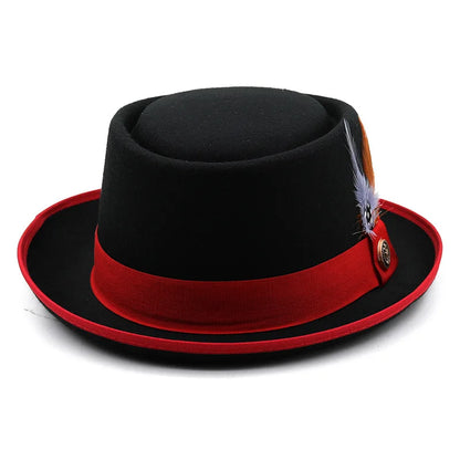 Pork Pie Hat Billycock Felt Small Brim Bowler Hat Men'S Fashion British Style Hip Hop Fedora Hat Women Party Sombrero Caps