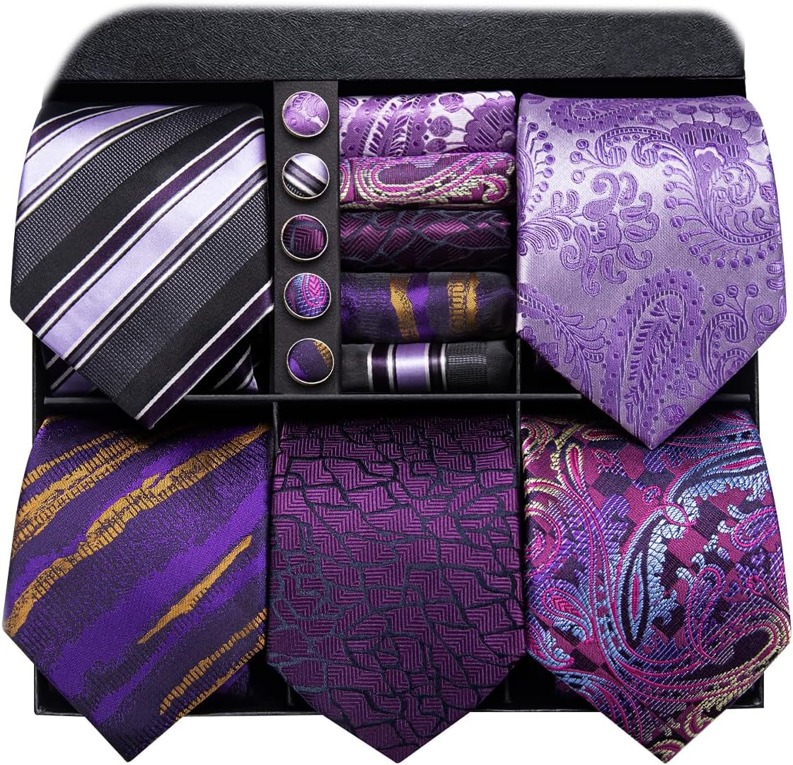 Lot 5 Pcs Gift Box Mens Tie Set Necktie with Pocket Square Cufflinks Silk Neck Tie Collection
